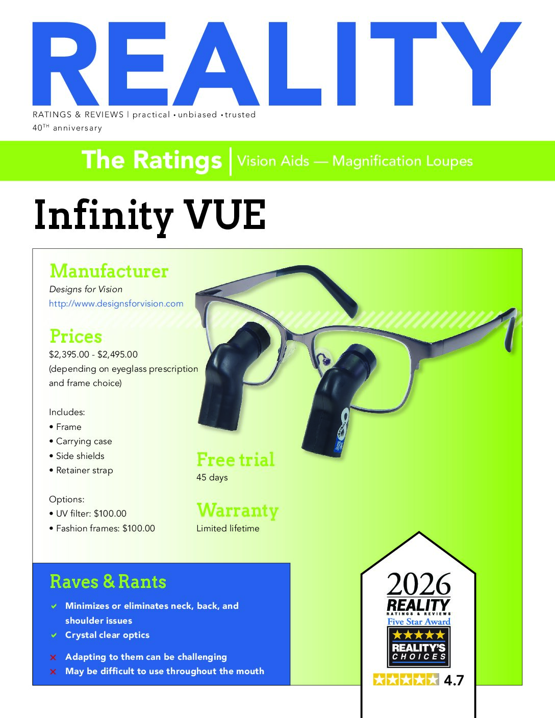 Reality Review Infinity VUE Reprint